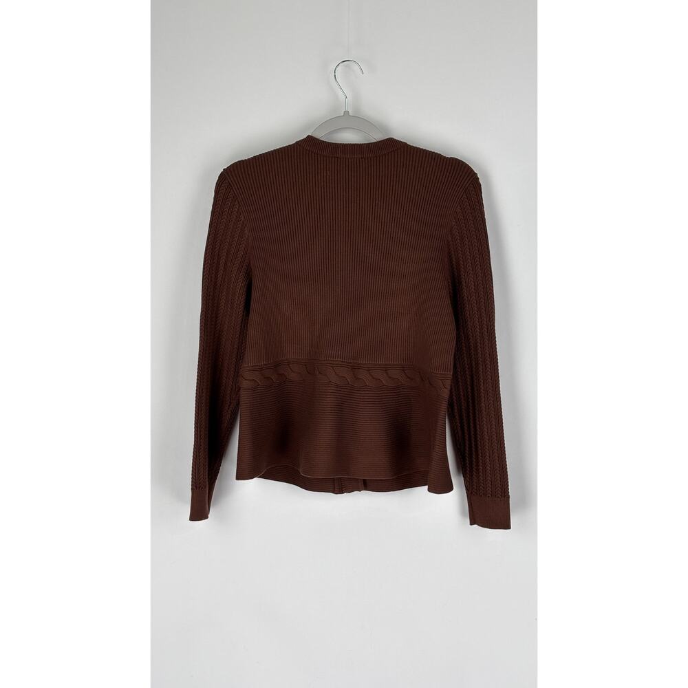 Talbots Mixed Cable Moto Sweater Knit Jacket Brown Womens Size Large Petite New - Picture 8 of 10